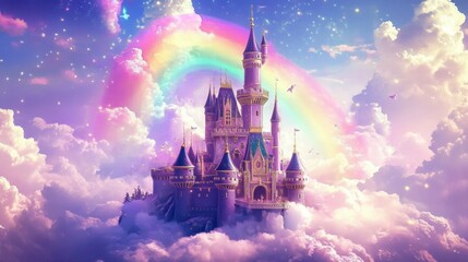 Enchanted castle floating among the clouds.