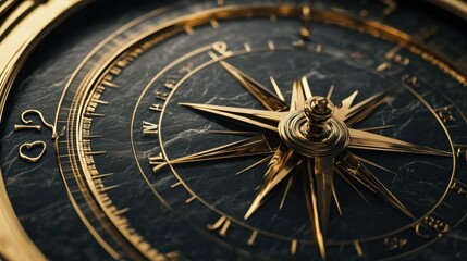 A golden compass rests on a dark surface, symbolizing guidance towards ethical decisions in AI usage and advocating for justice. Generative AI