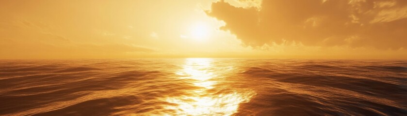 Fototapeta premium Ocean sunset, golden hues, calm waves.