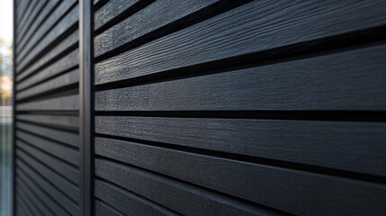 Obraz premium Modern architectural design featuring black wooden slats in a contemporary setting