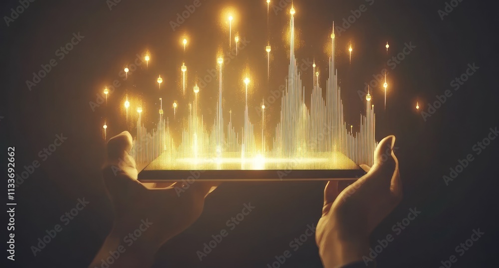 Aufkleber Glowing data graph visualized on a tablet.