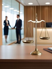Scales of justice on a desk in a modern lawyer's office with blurred background (21)