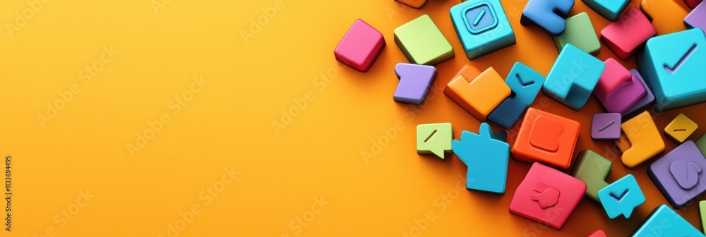 Poster colorful symbols related to social media interactions create a lively and engaging atmosphere, perfe