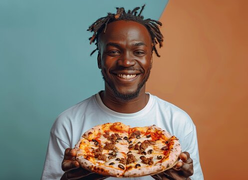 Man Holding a Freshly Made Pizza in a Casual Setting