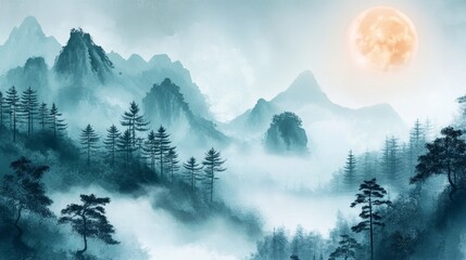 Majestic mountain landscape in misty forest tranquil nature scene dawn viewpoint serene atmosphere for relaxation