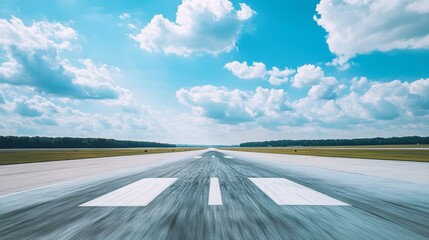 Fototapeta premium Runway viewpoint of an airfield under expansive skies aviation event travel enthusiasts serene environment captivating perspective
