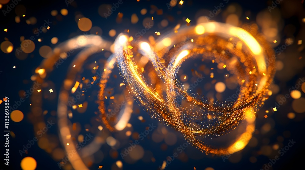 Poster an abstract swirl of golden particles and light, creating a dynamic, shimmering effect.