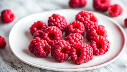 raspberries on a white plate