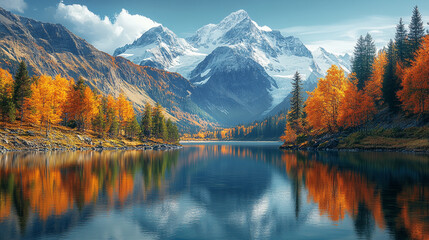 Obraz premium Majestic Mountain Lake in Autumn