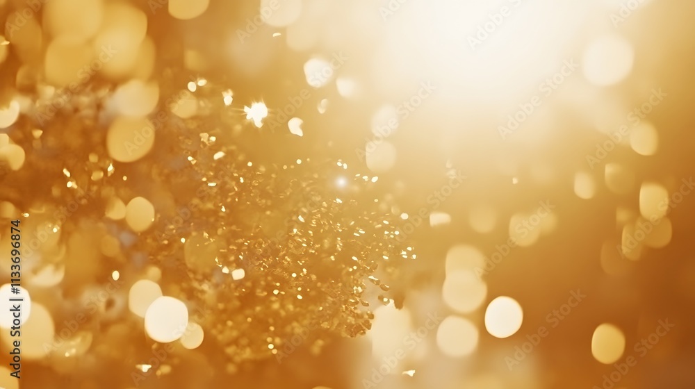 Poster a shimmering golden light effect with bokeh highlights, creating a warm and vibrant atmosphere.
