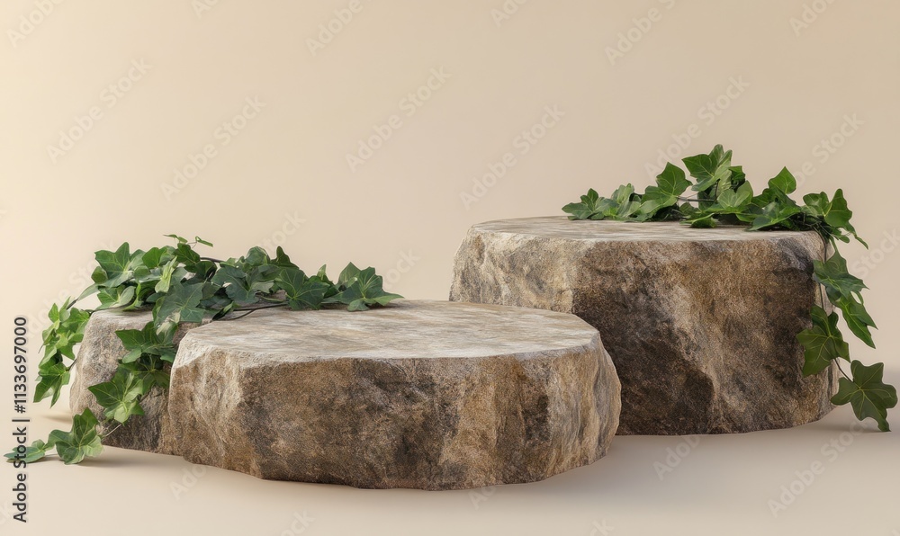 Aufkleber two rough stone platforms with ivy.