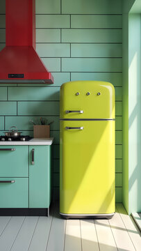 Stylish Retro Kitchen with Lime Smeg Fridge