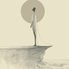 A person of tranquility in a plain space, simple and simple illustration
