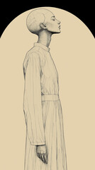 A person of tranquility in a plain space, simple and simple illustration