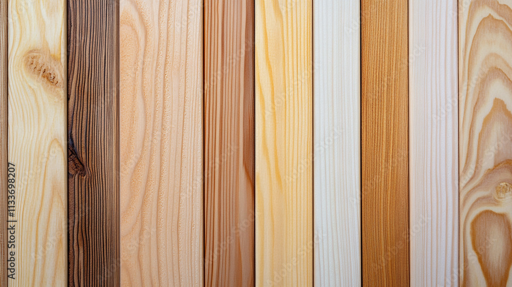 Poster different types of wood displayed in a vertical alignment showcasing natural textures and colors