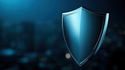 Shiny metallic shield on dark background, a symbol of protection and security 
