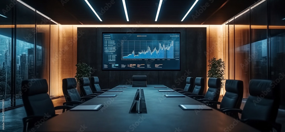 Aufkleber modern conference room with a data presentation on a large screen.