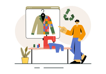 Upcycling Vector Illustration featuring the Process and Techniques of Reusing and Transforming Waste into Valuable Products in a Flat Style Background