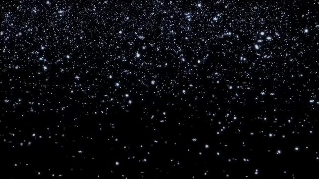 realistic snowfall falling isolated pn black background, snowflake animation for wintery effect, for Christmas, events and festival