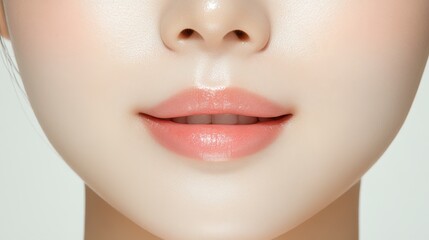 Glossy pink lips, a closeup beauty portrait emphasizing makeup and skincare 
