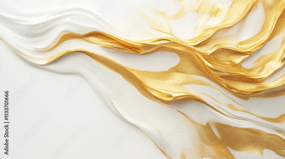 Poster dynamic flowing patterns of gold and white textures abstract art digital creation studio setting clo