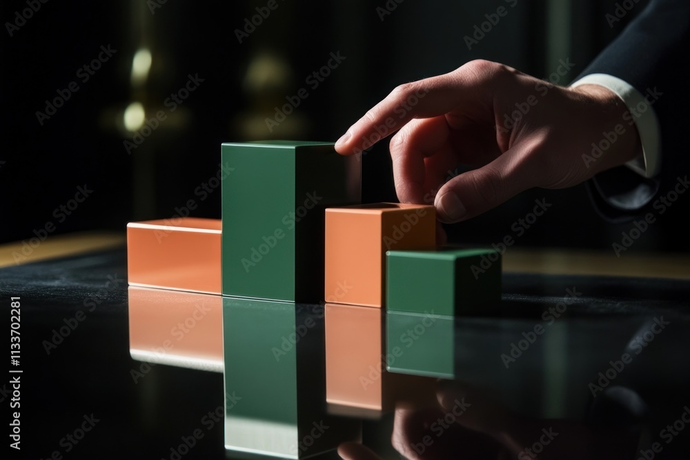 Aufkleber hand pointing at ascending bar graph.