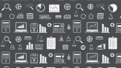 Seamless pattern of financial and business icons
