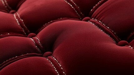 Fototapeta premium Red Velvet Upholstery with Button Tufting and Silver Stitching
