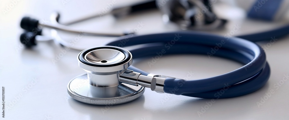 Poster a close-up of a stethoscope on a smooth surface, symbolizing healthcare.