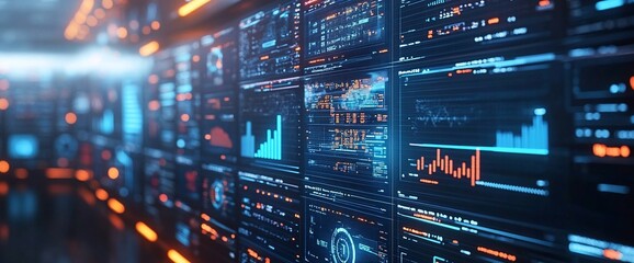 Obraz premium A digital interface displaying data analytics and graphical visualizations.