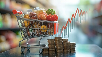 Grocery Shopping Cart Rising Food Prices Inflation