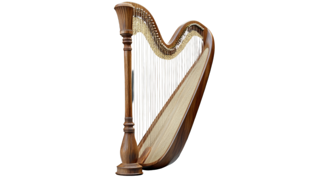 Harp of Elegance: A meticulously crafted harp, its warm wood and intricate details exude a timeless beauty, capturing the essence of classical music and artistry.  