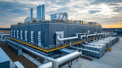 Modern Industrial Facility With Extensive Piping Systems