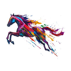 Colorful Horse Running on Transparent Background