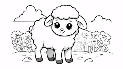 Obraz premium Baby Sheep Line Art with Cute and Simple Designs for Kids Fun Coloring SessionColoring Page Design Book Cover for Kids