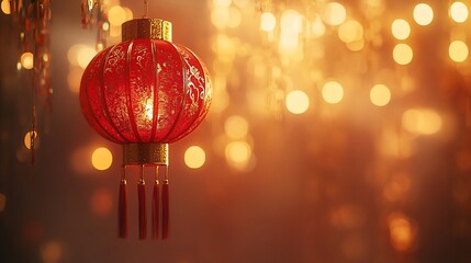 A glowing red lantern against a warm, bokeh background, symbolizing celebration.