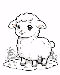 Obraz premium Joyful Baby Sheep Line Art Coloring Pages for Kids to Color in with Fun StyleColoring Page Design Book Cover for Kids
