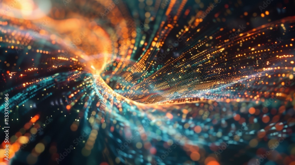 Aufkleber flowing big data creates a futuristic tunnel of vibrant information, illuminated by glowing particle