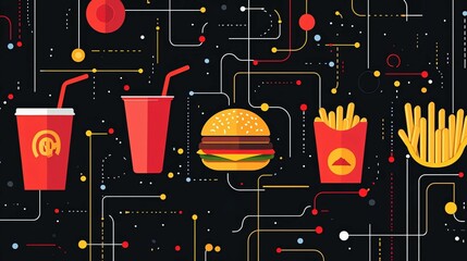Obraz premium Fast Food Circuitry Design Featuring Burgers And Fries