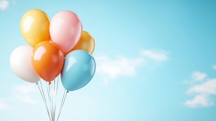 Vibrant colorful balloons floating gracefully in the serene blue sky capturing the essence of joy happiness and the carefree spirit of This image evokes a sense of uplift freedom