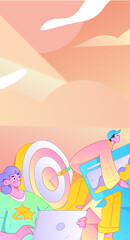 Marketing planning business characters flat vector concept operation hand drawn illustration
