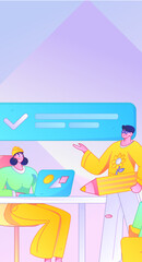 Marketing planning business characters flat vector concept operation hand drawn illustration
