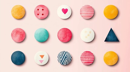 Obraz premium Colorful Watercolor Circles And Geometric Shapes On Pink Background