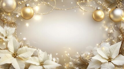 Elegant Gold & White Christmas Border with Poinsettia