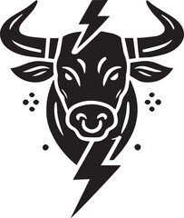 Obraz premium A bull head with horns shaped like lightning bolts vector black silhouette