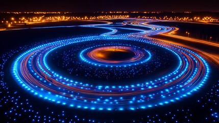 Nighttime Light Trails Encircle Central Area