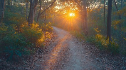 Obraz premium Sunlit Path Through A Forest Of Trees