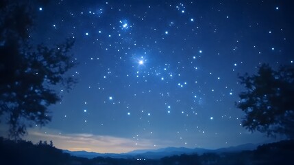 Fototapeta premium Night Sky Mountains Stars Landscape Peaceful Scene