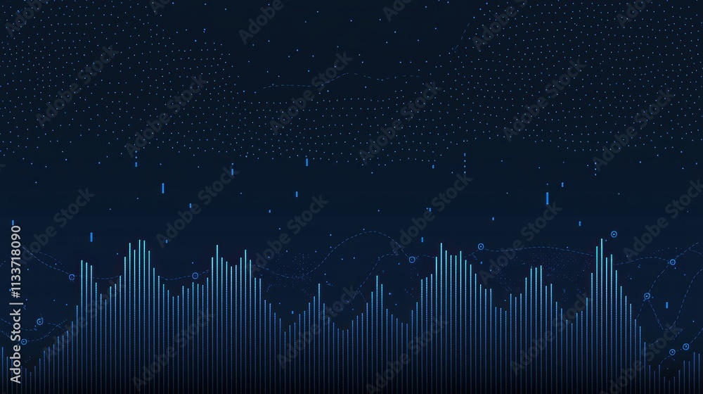 Poster abstract data visualization with blue waveform on dark background