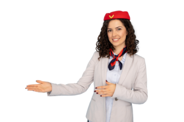 Confident young Latina flight attendant in uniform